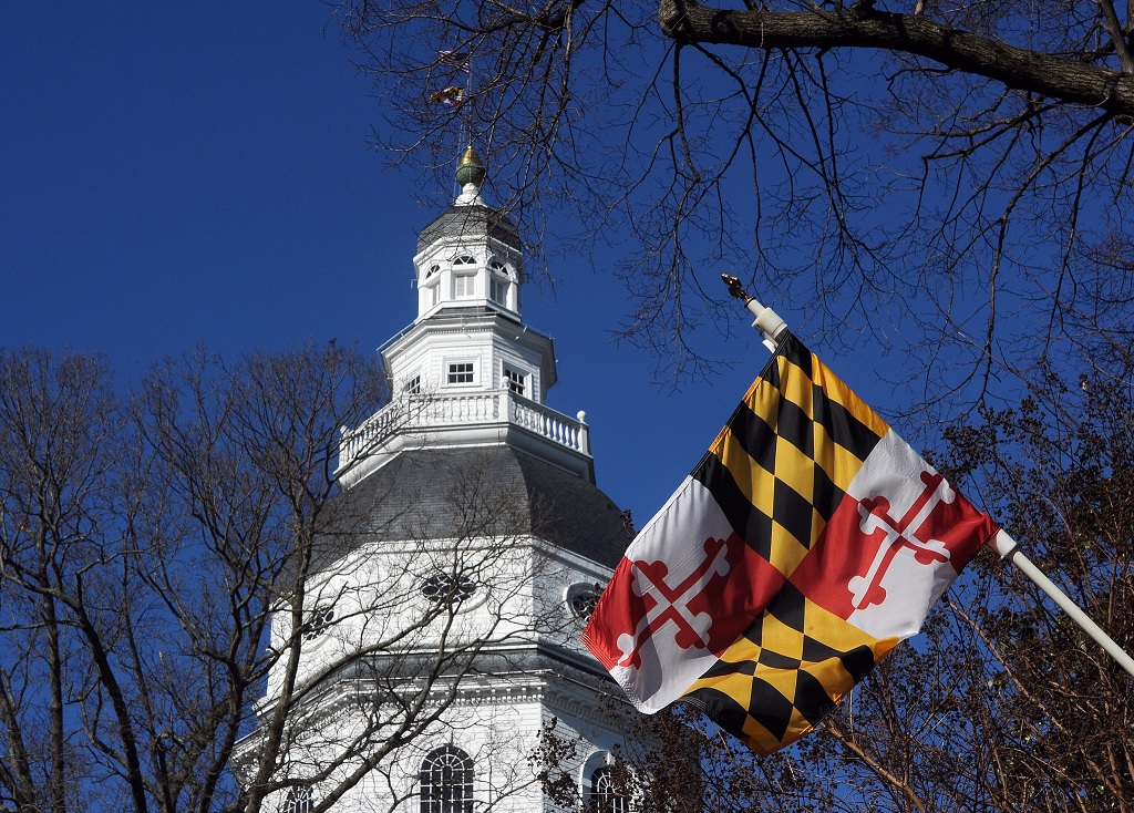 Maryland Flag In Front of Capital Building